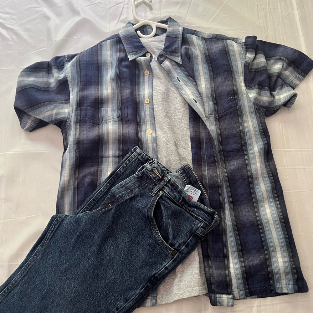 St. John's Bay Blue and White Casual Button Down SZ Small Retro Summer Vintage